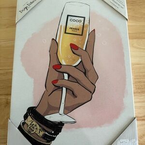 Chic Hand with Champagne Glass Canvas – Pink Coco Style Wall Art